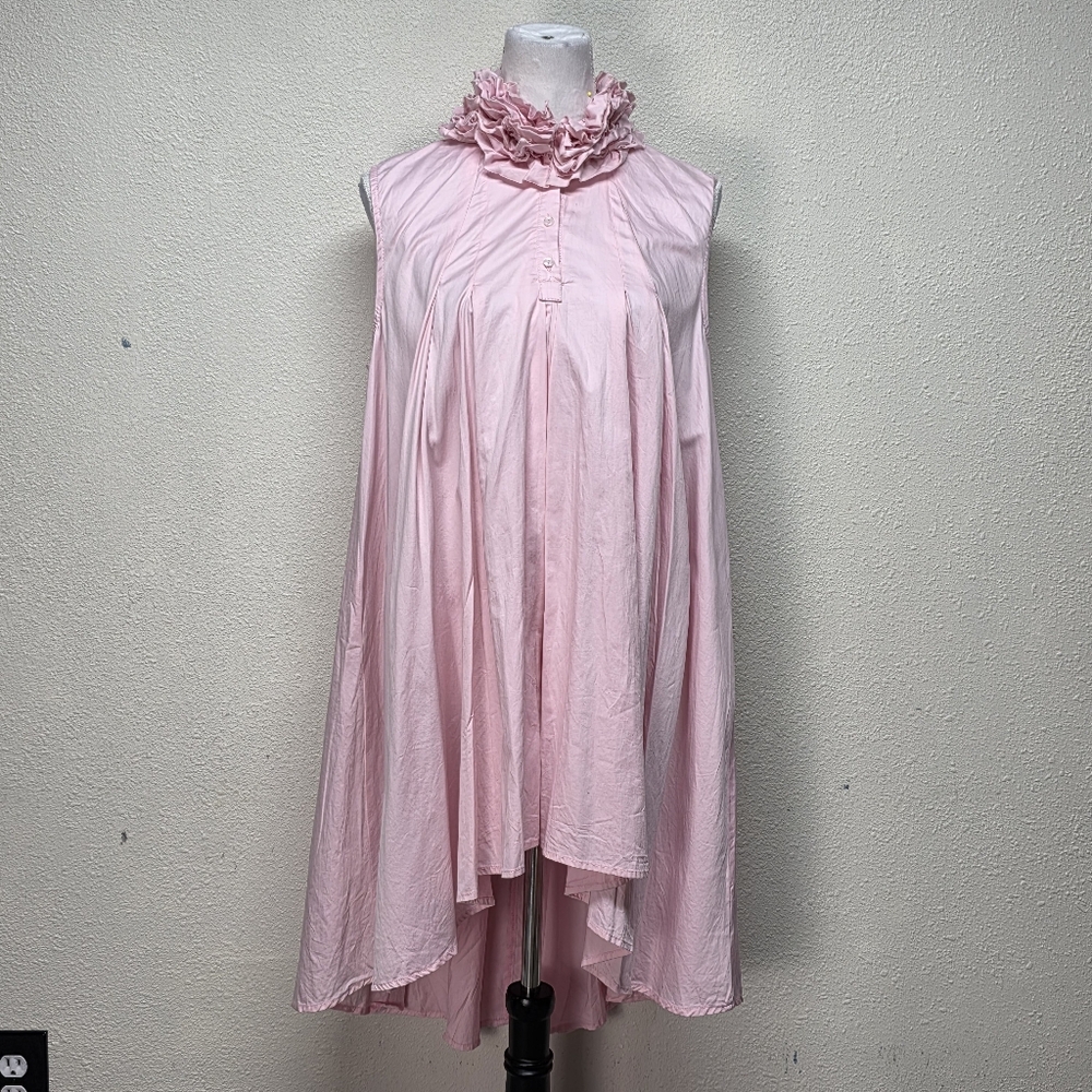 STYLE Pink Trapeze High Low, Ruffled Turtle Neck, Sleeveless, Size Medium - Picture 2 of 10